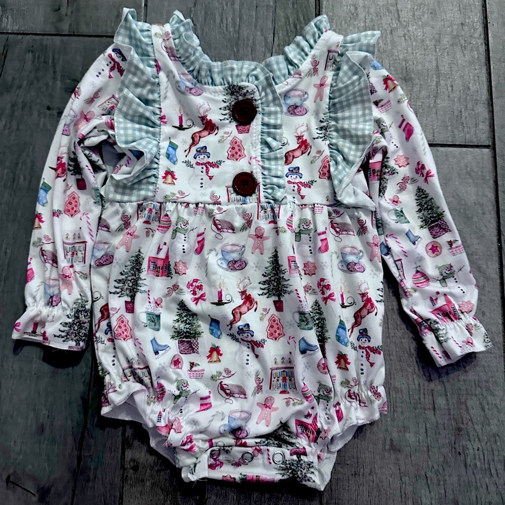 Festive Christmas  Baby Romper with Ruffle Details